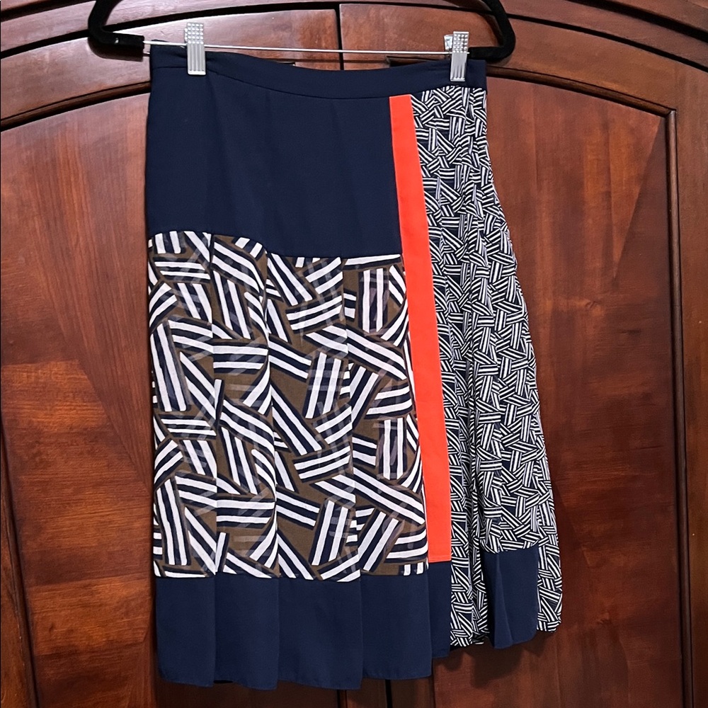 Diane Von Furstenberg Navy and Orange A-Line Skirt Size 6